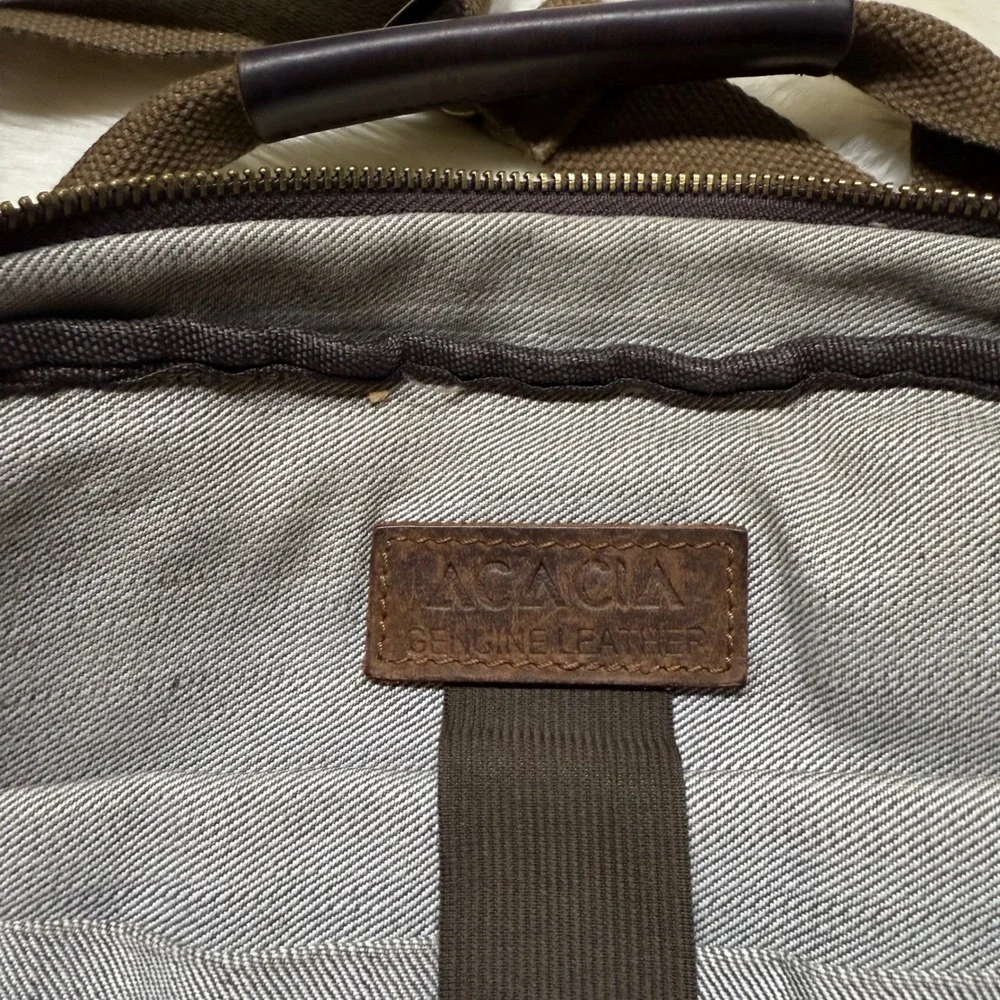 ACACIA Canvas Leather‎ Trim Messenger Bag Crossbody Satchel Khaki Green